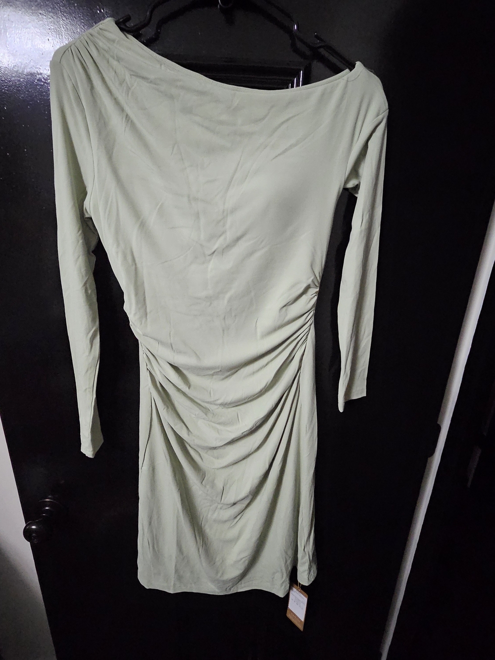 OGL Green Ruched Off The Shoulder Long Sleeve Dress